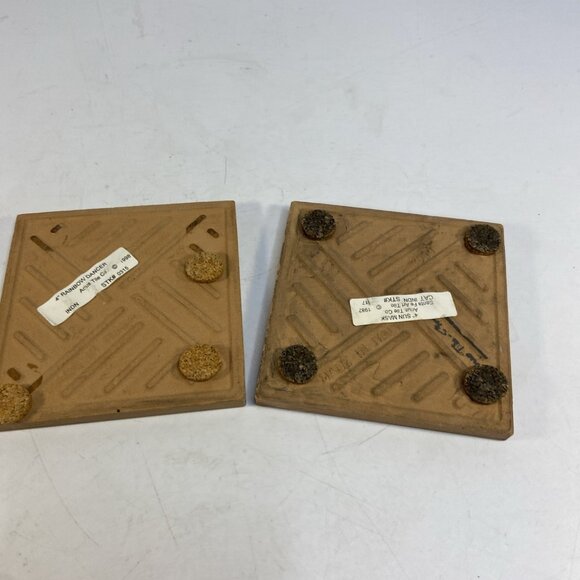 Set 2 Vintage Italian Hand Painted Ceramic Tile Trivet Native American Art 4 in - Picture 5 of 9